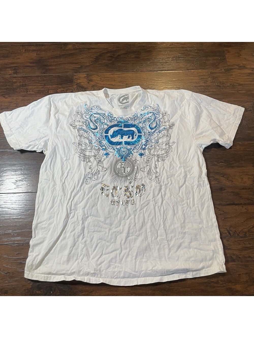 Vintage ECKO UNLTD Tie Dye T Shirt Mens 3XL White Rhino Graphic